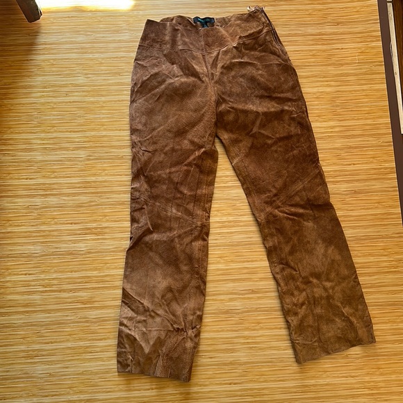 sienastudio Pants - 100% LEATHER brown suede women’s size 8 brown fully-lined pants